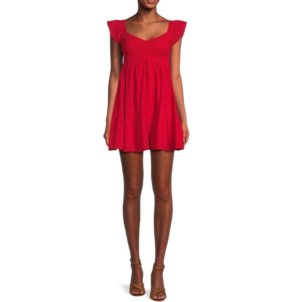 Allison & Kelly Women's Size XL NWT Smocked Empire Waist Babydoll Mini Dress Red
